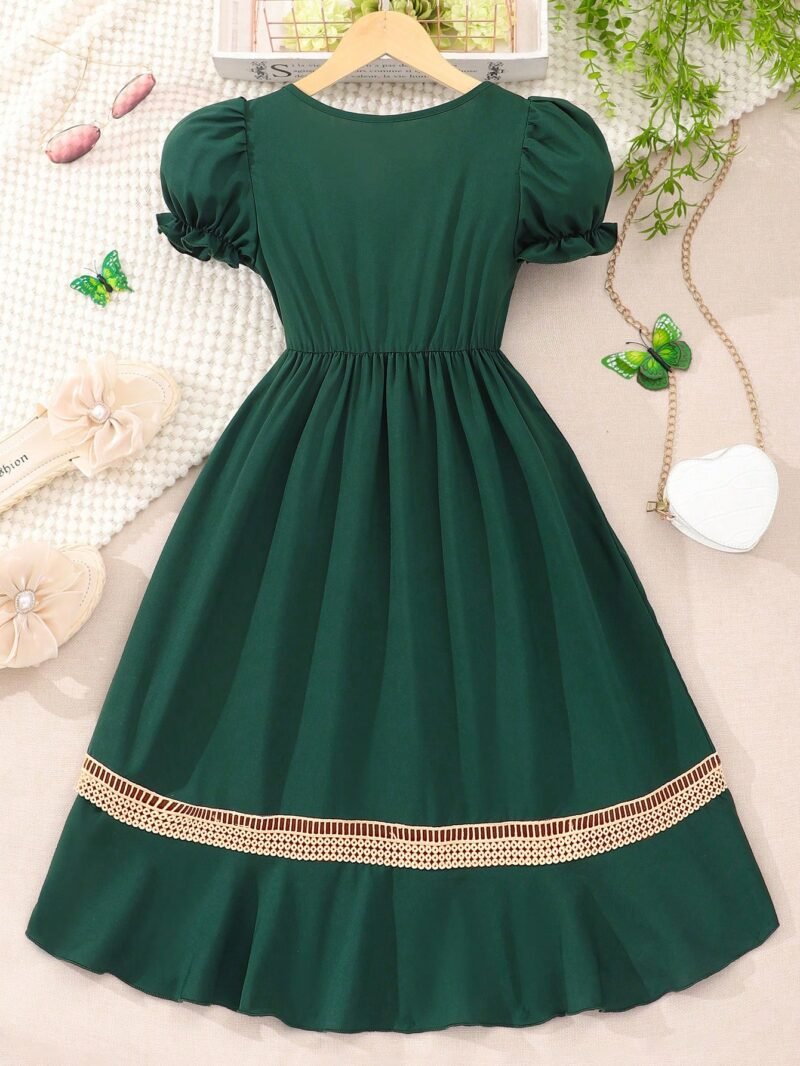 Vestido Verde Oscuro Elegante Con Encaje Para Niña - Imagen 2
