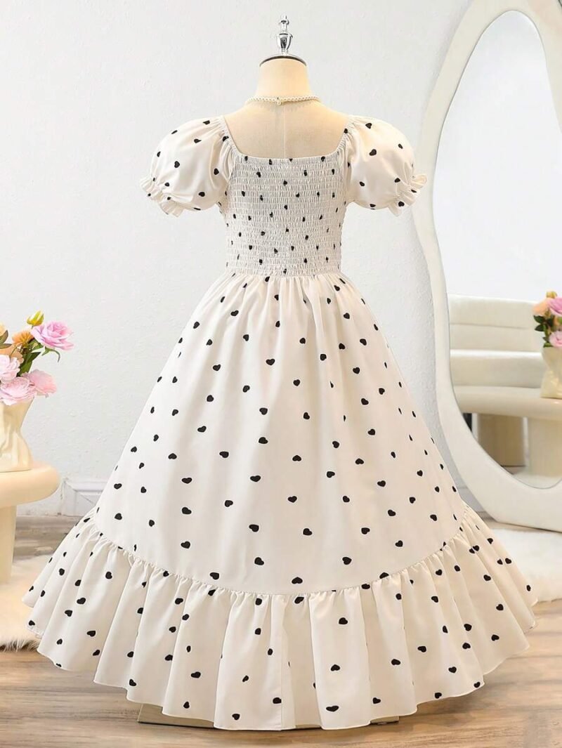 Vestido Largo Blanco Con Estampado De Corazones Para Niña - Imagen 2