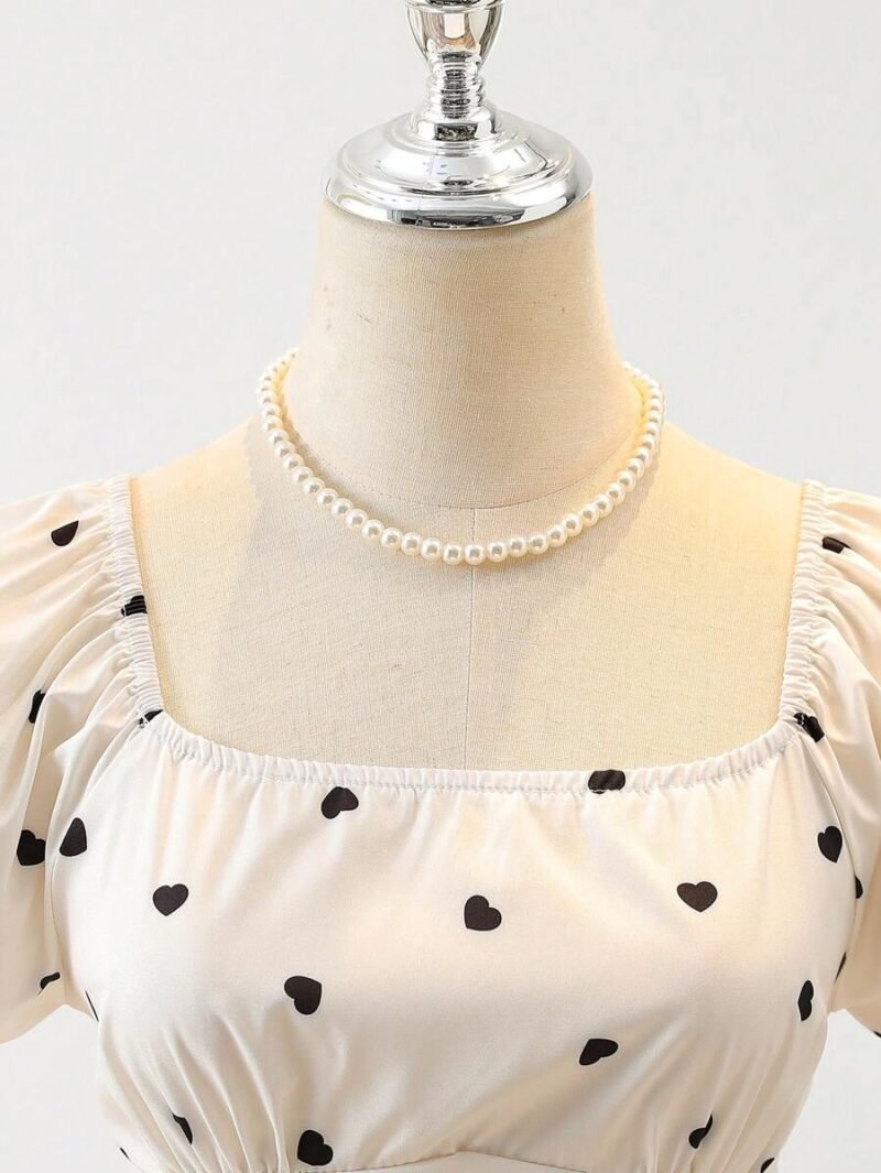 Vestido Largo Blanco Con Estampado De Corazones Para Niña - Imagen 4
