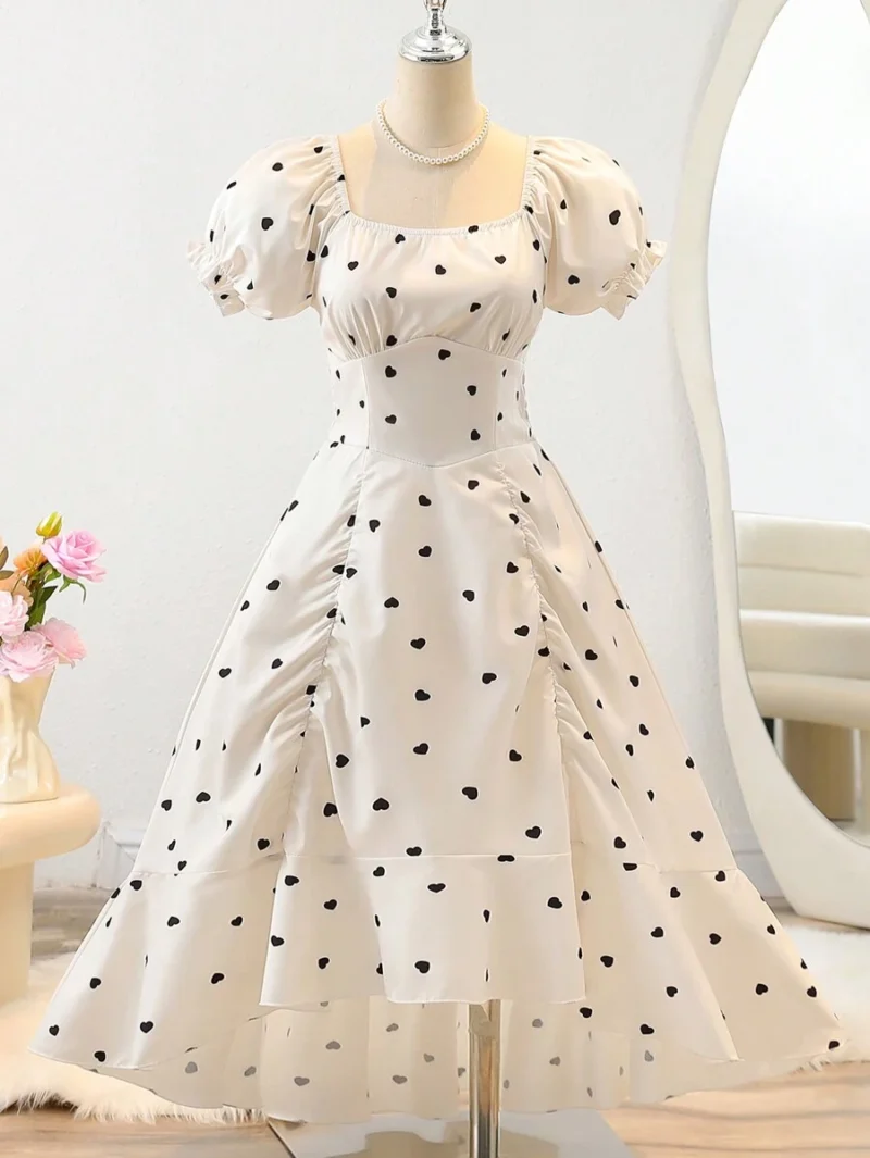 Vestido Largo Blanco Con Estampado De Corazones Para Niña