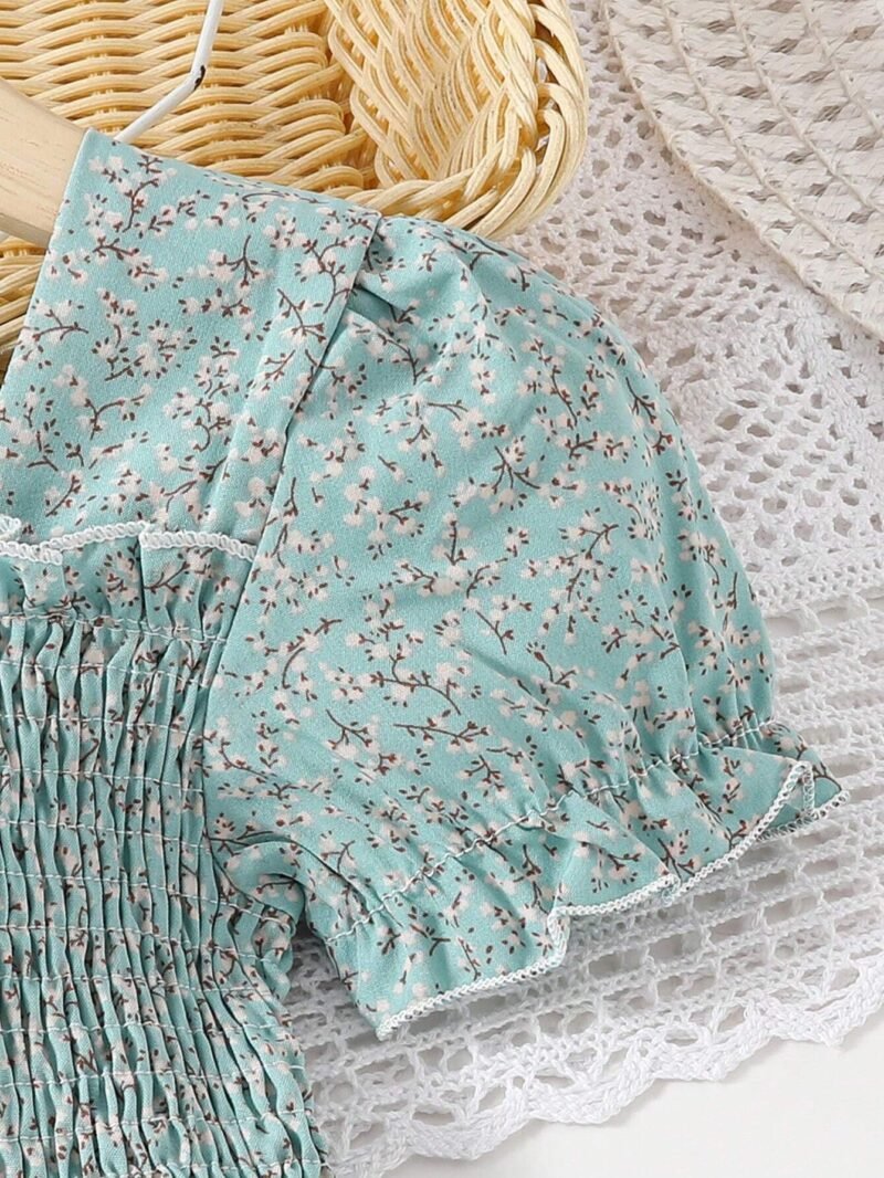Vestido Bohemio Verde Con Flores Para Niña - Imagen 3