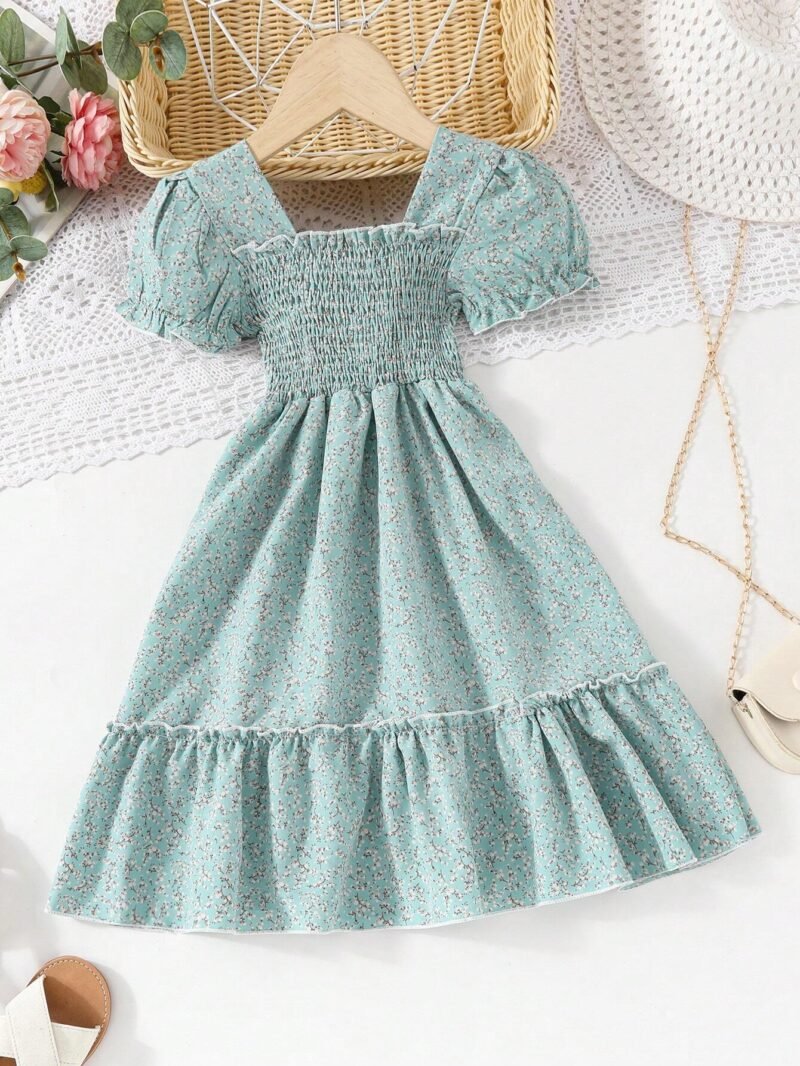 Vestido Bohemio Verde Con Flores Para Niña
