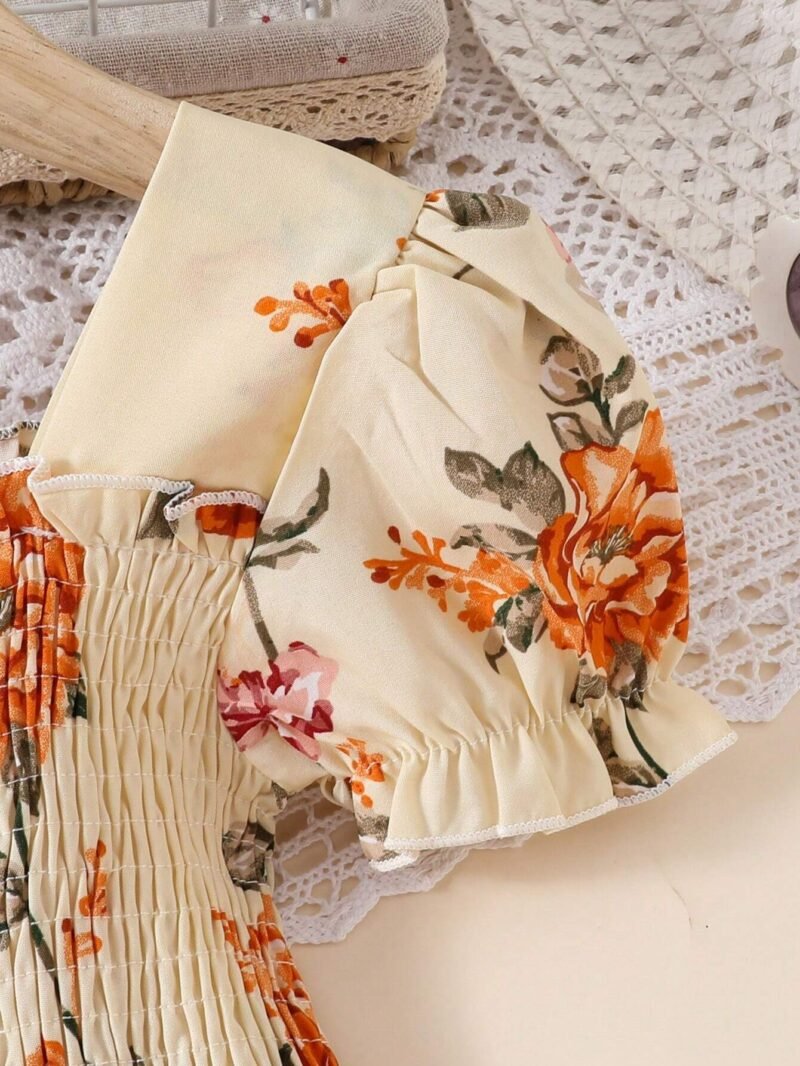 Vestido Bohemio Floral Albaricoque Para Niña - Imagen 3