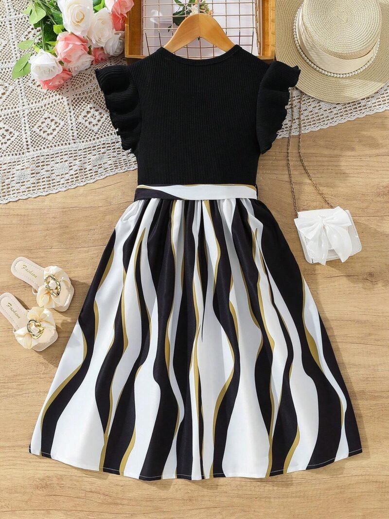 Vestido Negro Con Estampado Cebra Para Niña Con Cinturón - Imagen 2