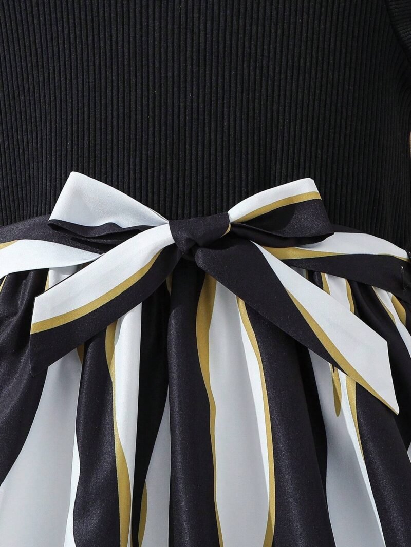 Vestido Negro Con Estampado Cebra Para Niña Con Cinturón - Imagen 3