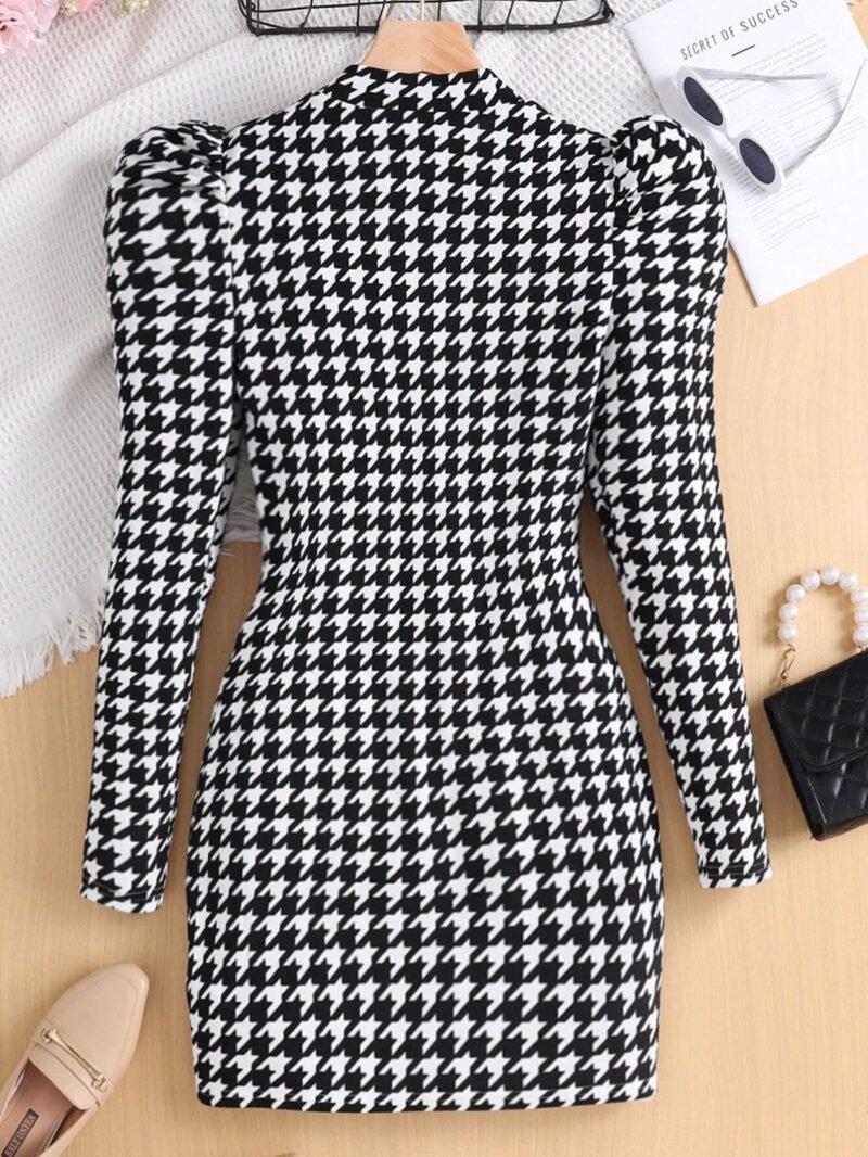 Vestido Pata De Gallo Blanco Y Negro Para Niña Adolescente - Imagen 2