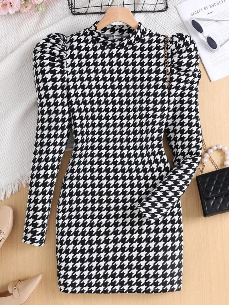Vestido Pata De Gallo Blanco Y Negro Para Niña Adolescente - Imagen 3