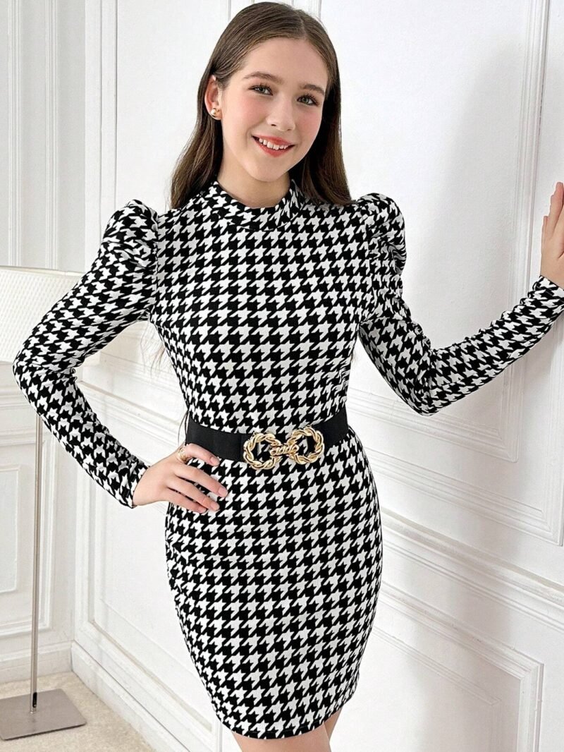 Vestido Pata De Gallo Blanco Y Negro Para Niña Adolescente