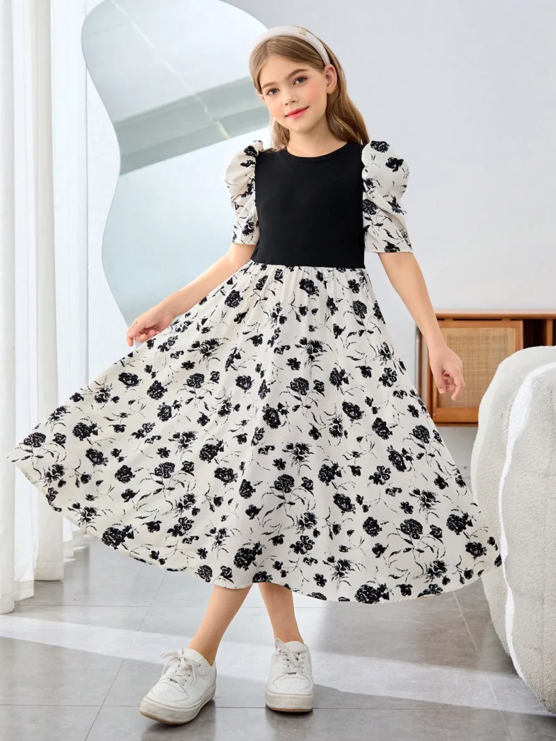 Vestido Elegante Negro Con Flores Para Niña