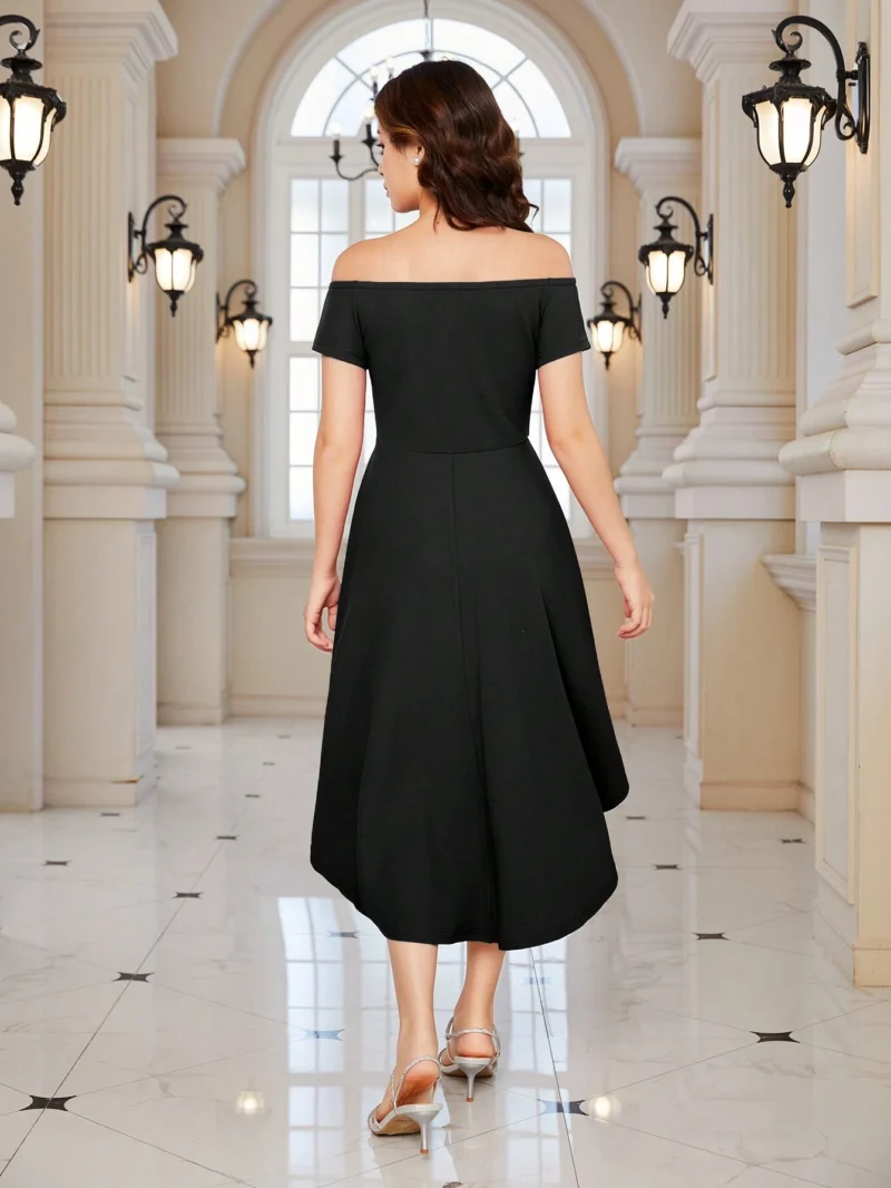 Vestido Negro Elegante Para Niña Con Hombros Descubiertos - Imagen 2