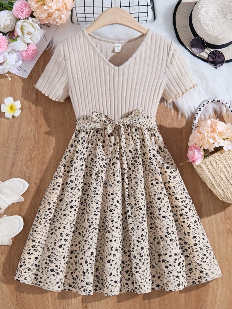 Vestido Albaricoque Con Lazo Para Niña Estilo Floral - Imagen 2
