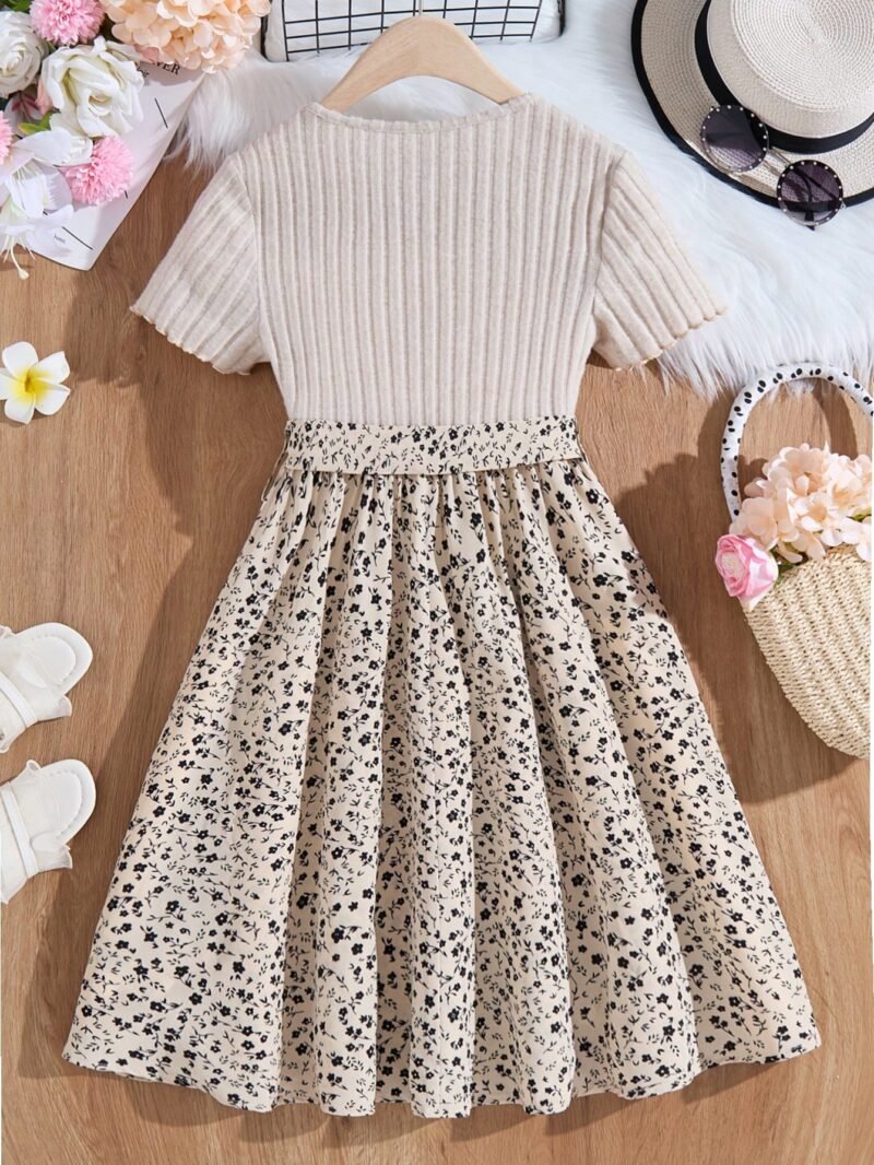 Vestido Albaricoque Con Lazo Para Niña Estilo Floral - Imagen 3