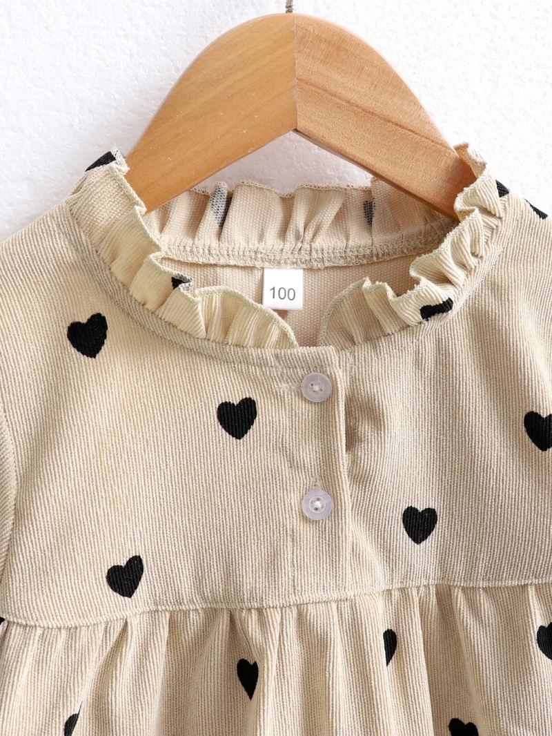 Vestido De Pana Con Corazones Negros Para Niña - Imagen 3