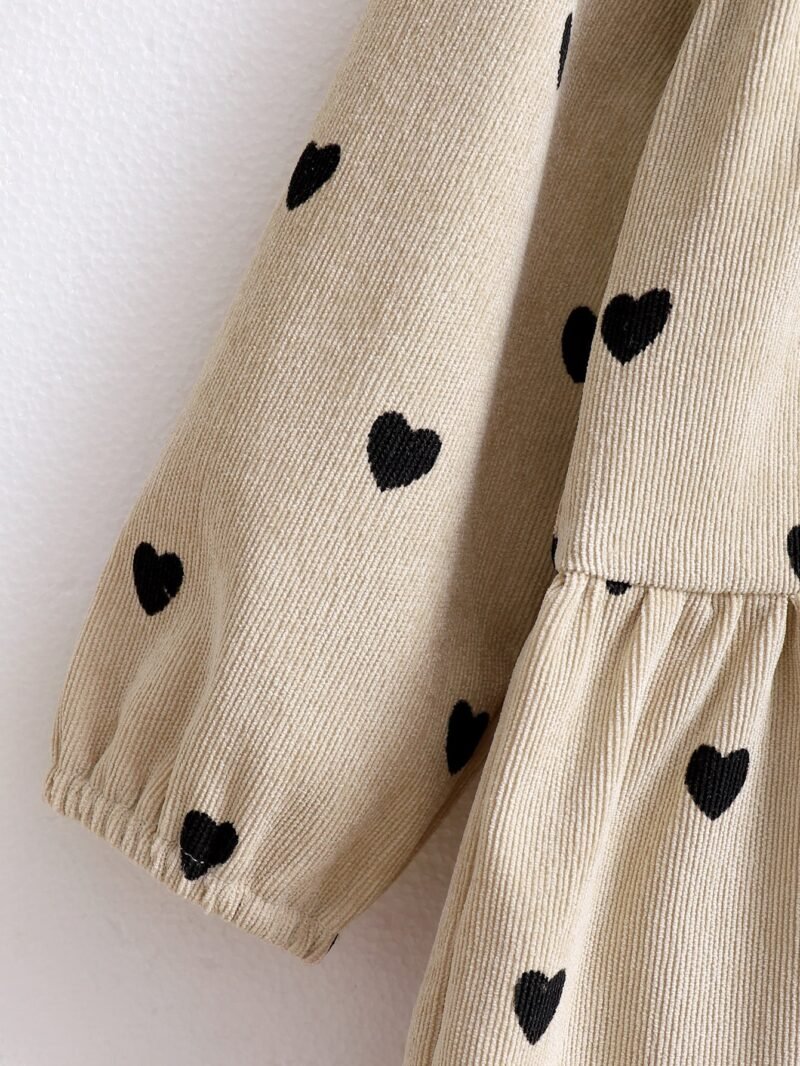 Vestido De Pana Con Corazones Negros Para Niña - Imagen 4