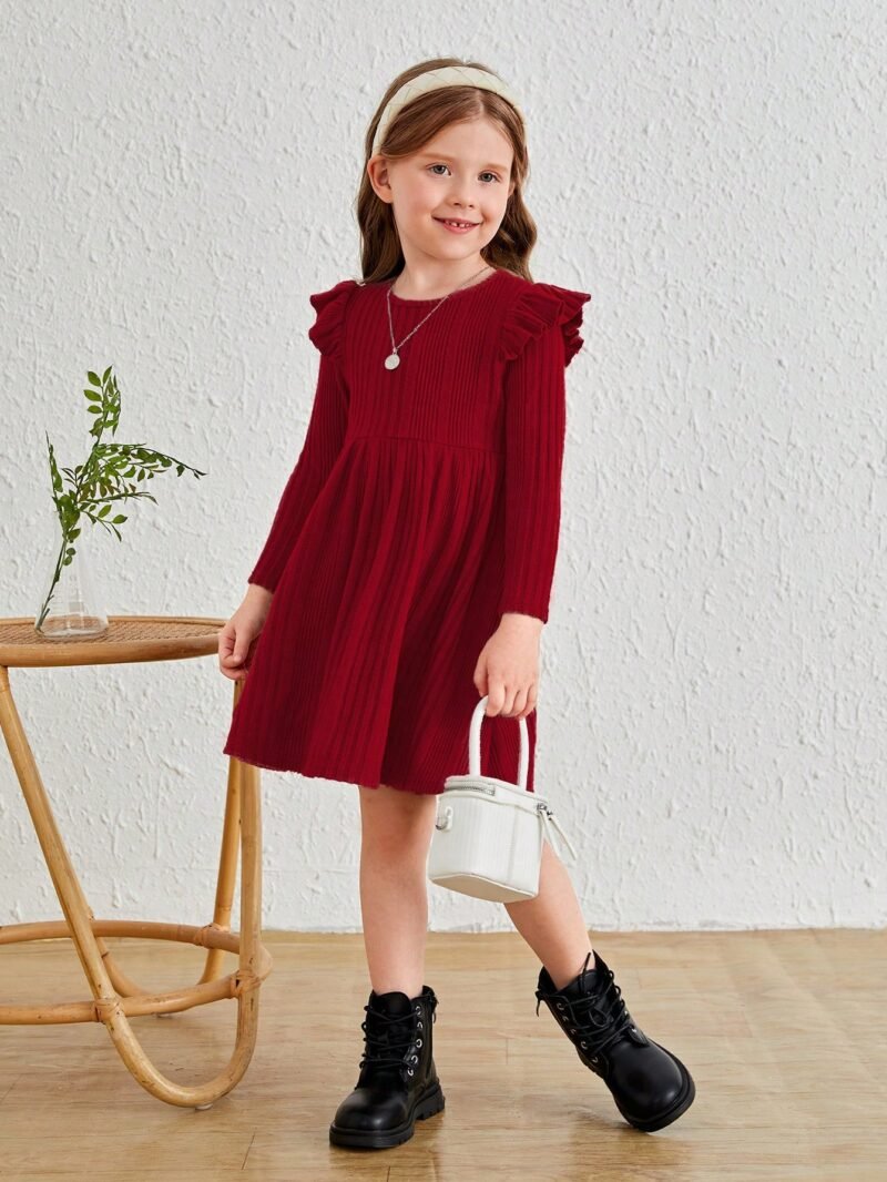 Vestido Rojo Elegante Para Niña Con Volantes Y Manga Larga - Imagen 4