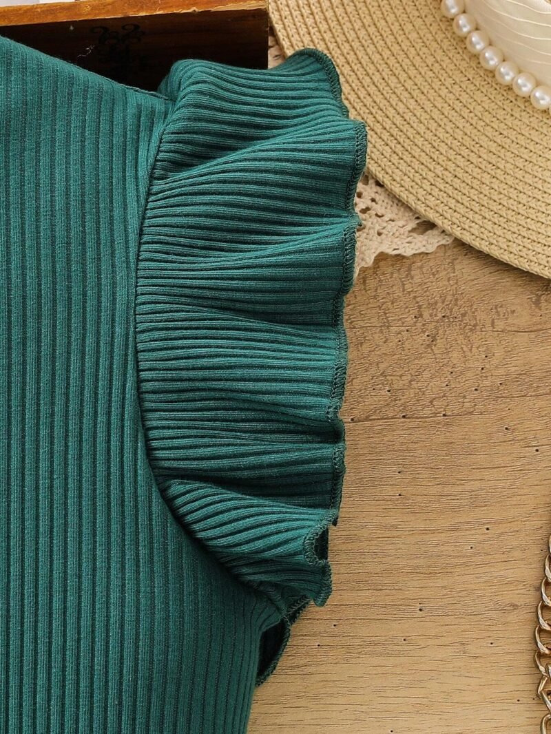 Vestido Verde Con Volantes Y Estampado Geométrico Para Niña - Imagen 4
