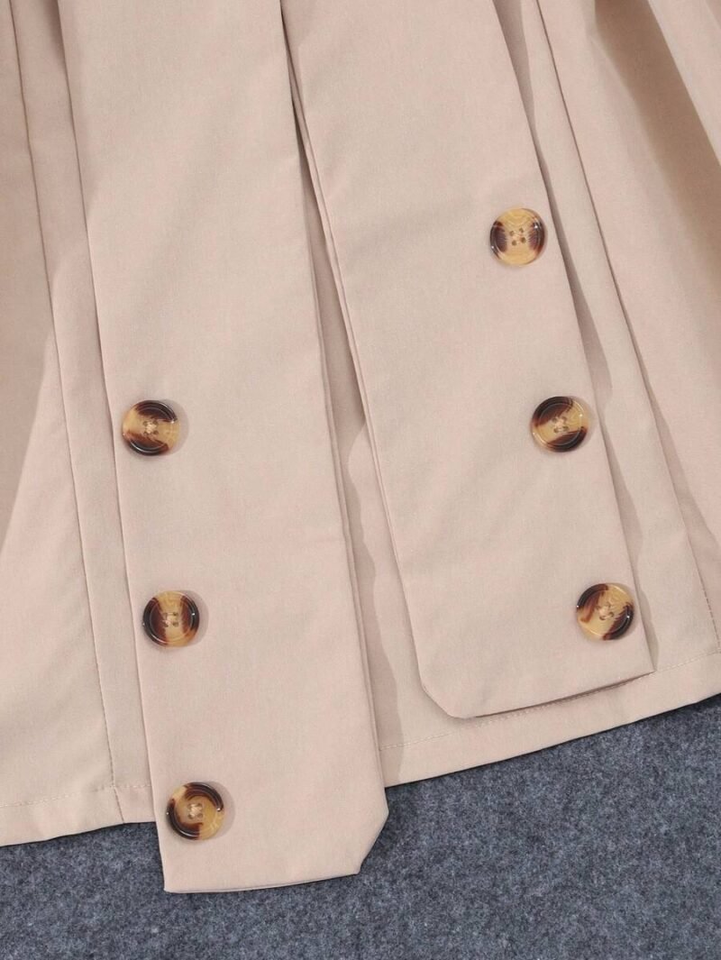 Vestido Camisero Caqui Para Niña Con Botones Y Cinturón - Imagen 3