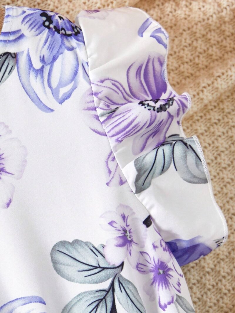Vestido Floral Morado Para Niña Con Cuello Encaje - Imagen 4