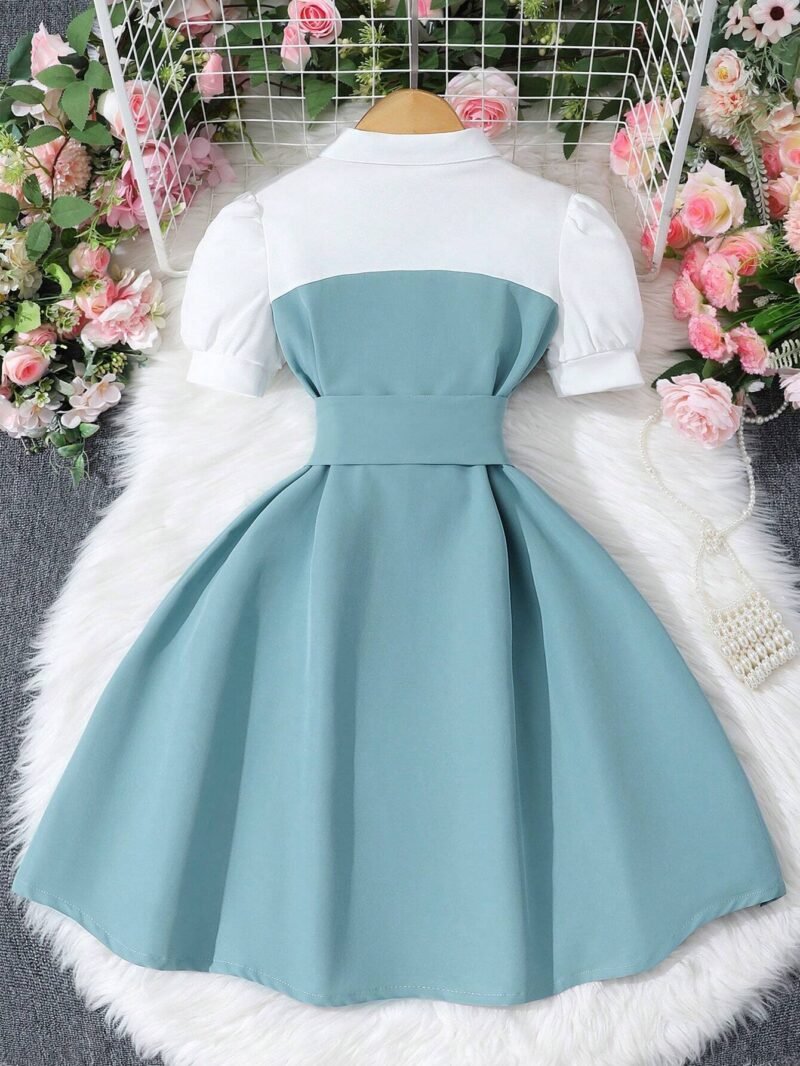 Vestido Verde Tipo Camisa Con Botones Para Niña - Imagen 4