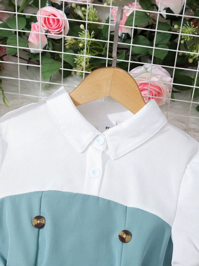 Vestido Verde Tipo Camisa Con Botones Para Niña - Imagen 2