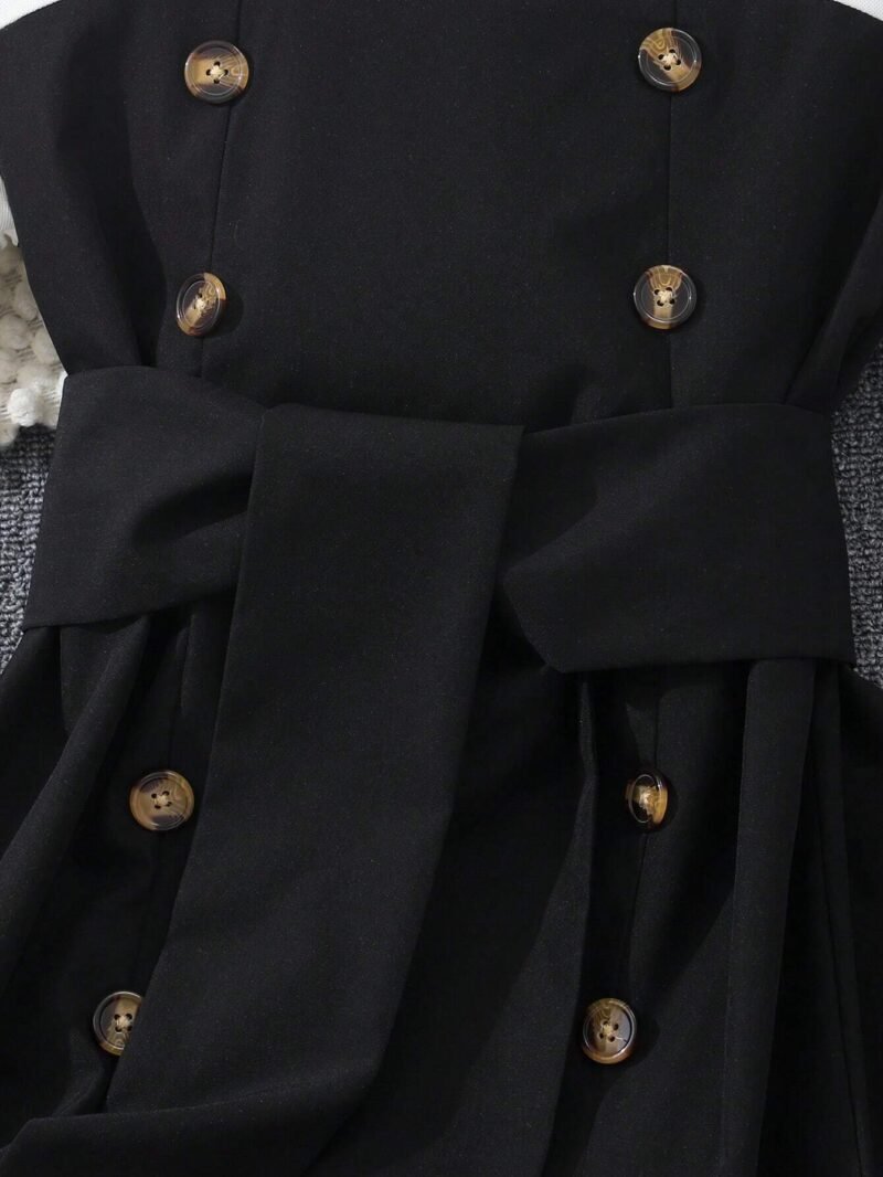 Vestido Camisero Negro Para Niña Con Botones Y Cinturón - Imagen 3