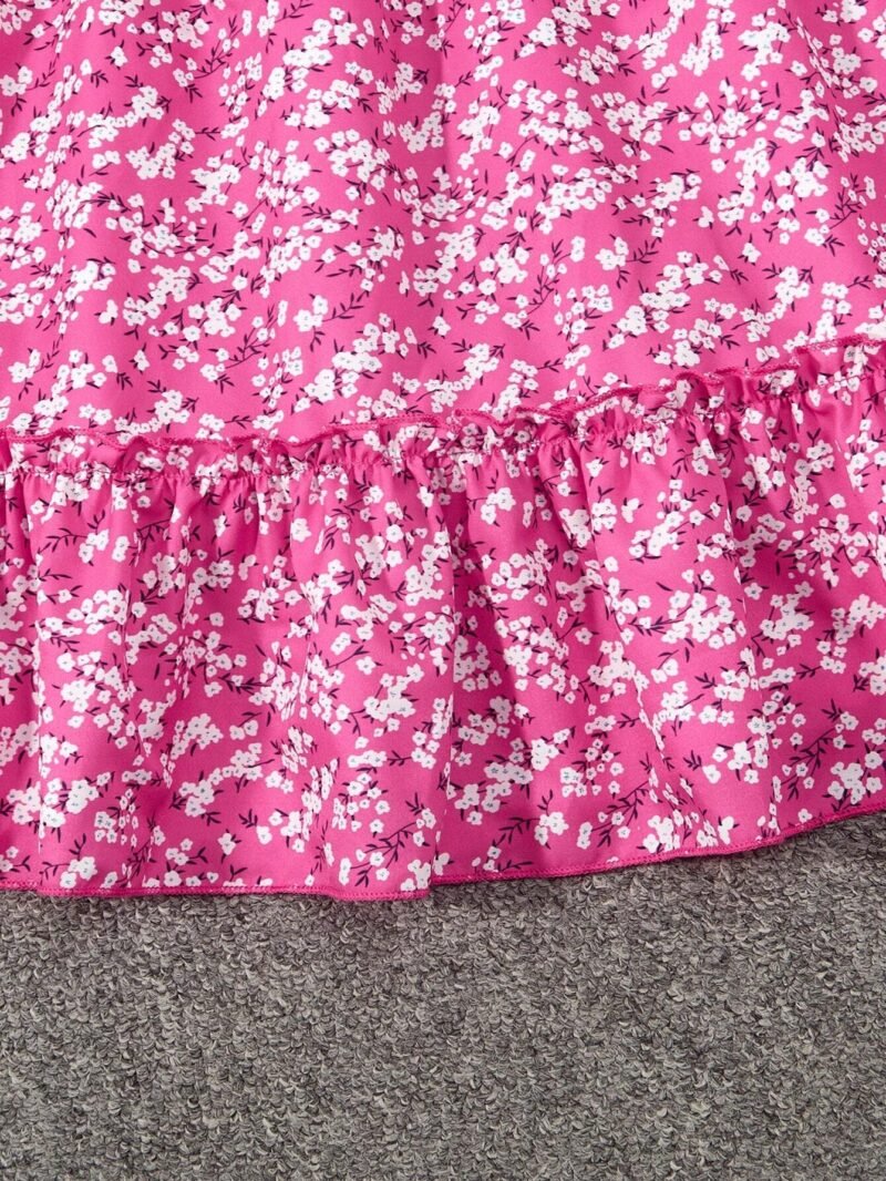 Vestido Floral Rosa Fucsia Para Niña Con Manga Farol Y Volantes Dulces - Imagen 4