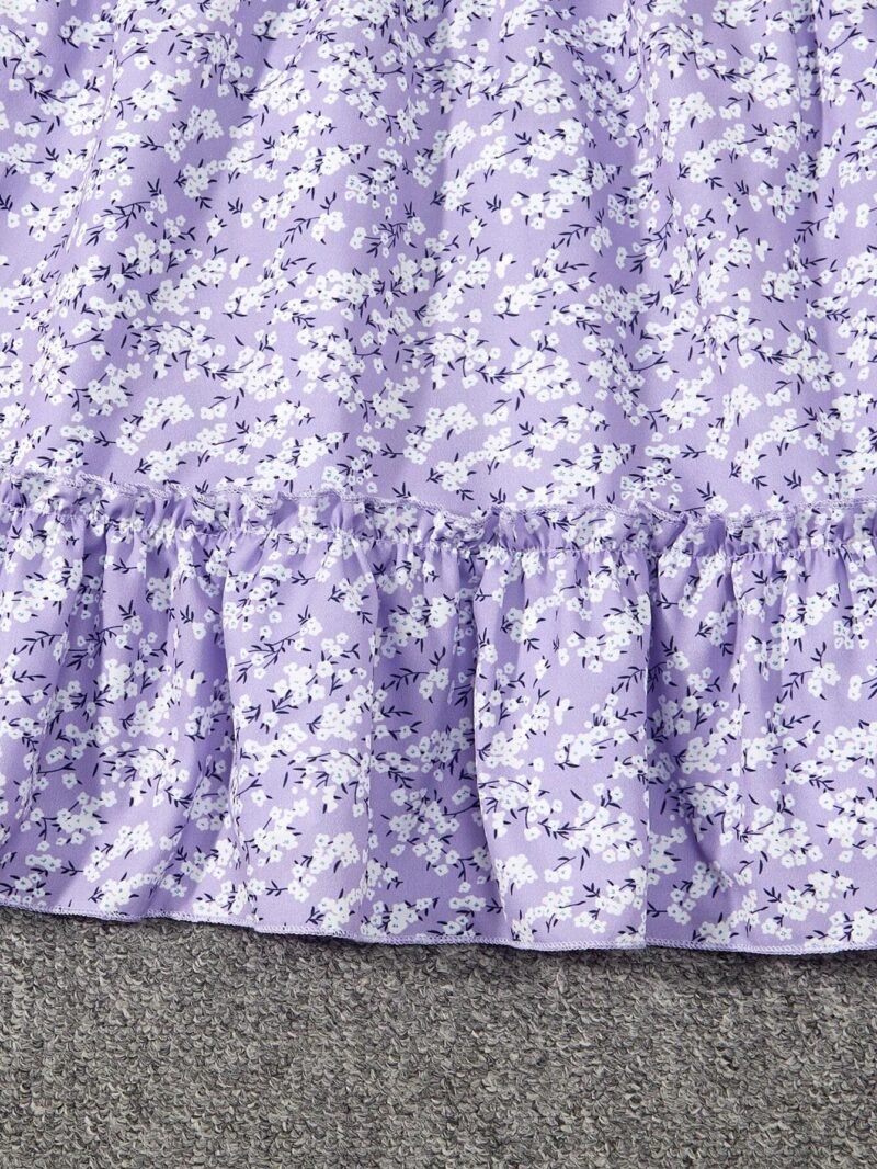 Vestido Floral Morado Para Niña Con Volantes Y Manga Farol - Imagen 4