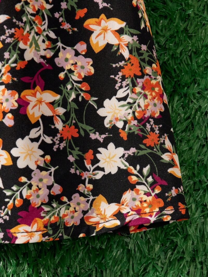 Vestido Floral Rojo Elegante Para Niña Con Mangas Farol - Imagen 4