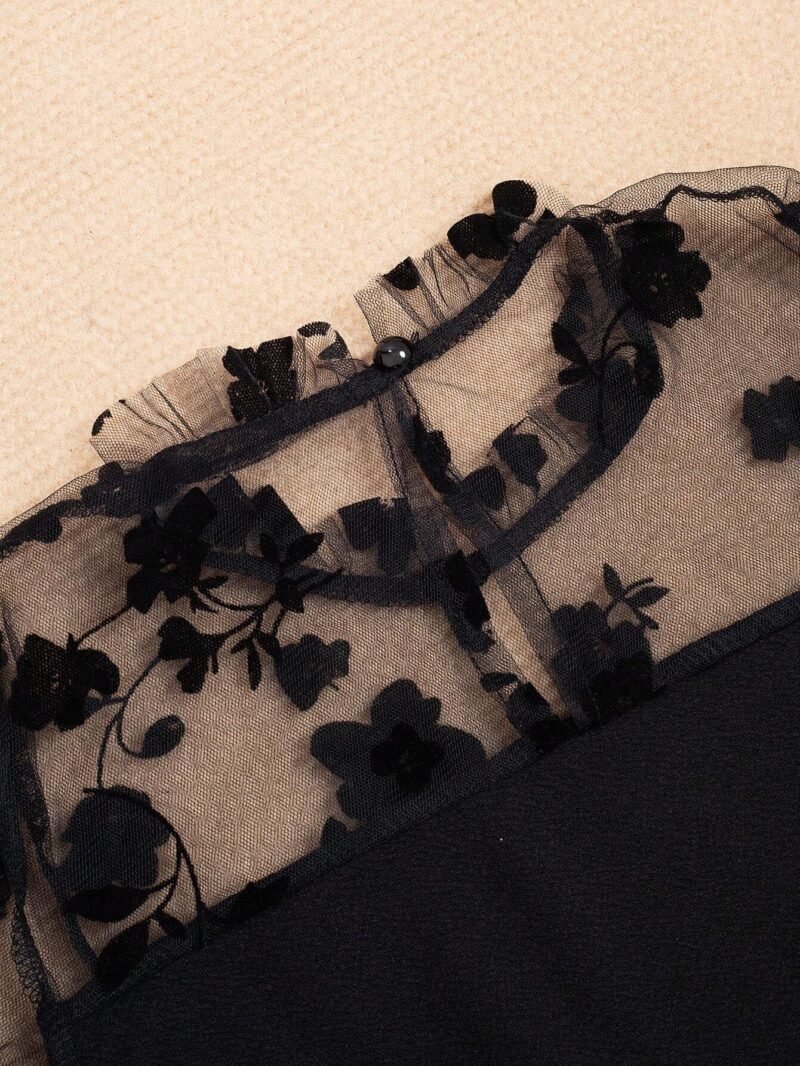 Vestido Negro Elegante Con Manga Larga De Gasa Para Niña - Imagen 3