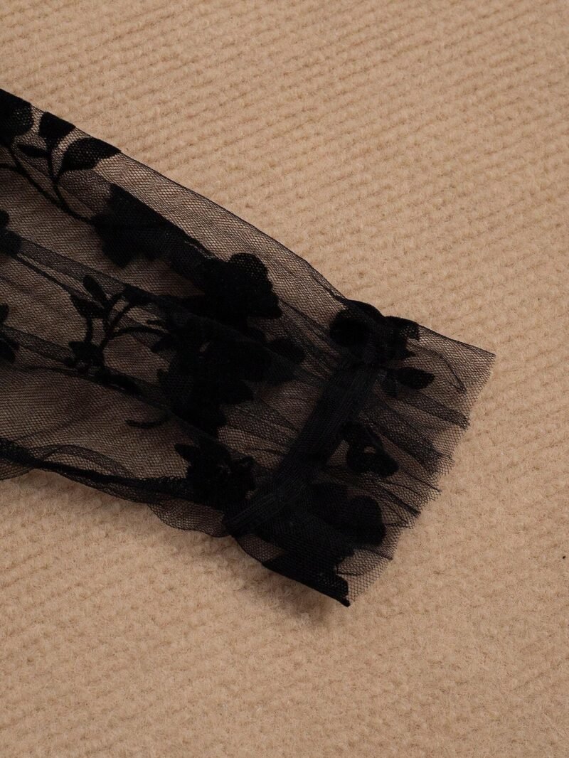 Vestido Negro Elegante Con Manga Larga De Gasa Para Niña - Imagen 4