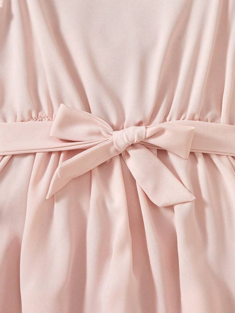 Vestido Rosa Elegante Con Manga Farol Y Cinturón Para Niña - Imagen 3