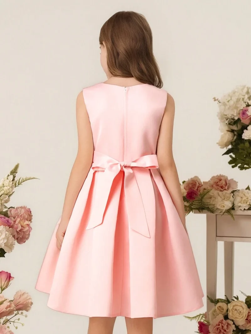 Vestido Elegante Rosa Para Niña Con Lazo Delantero - Imagen 2