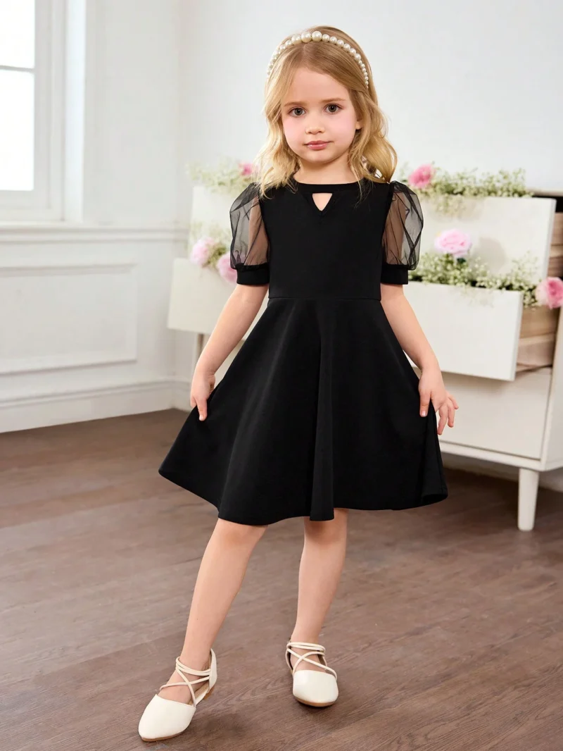 Vestido Negro Elegante Para Niña Con Manga Farol