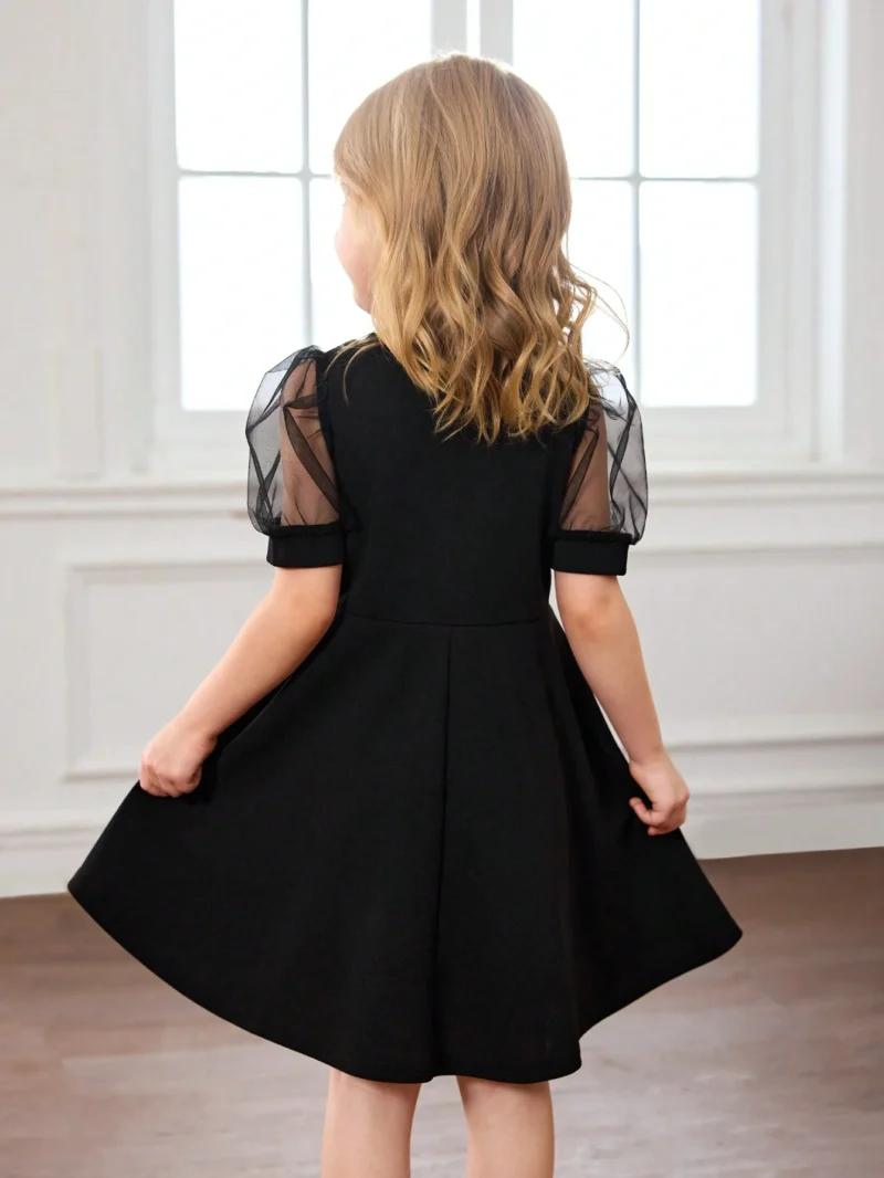 Vestido Negro Elegante Para Niña Con Manga Farol - Imagen 2