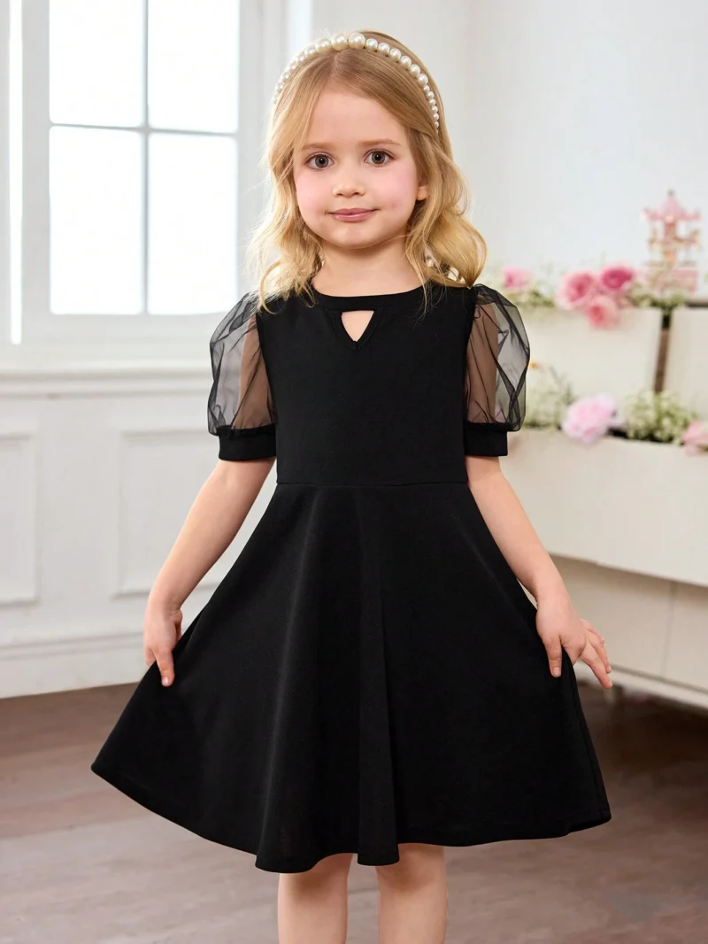 Vestido Negro Elegante Para Niña Con Manga Farol - Imagen 3
