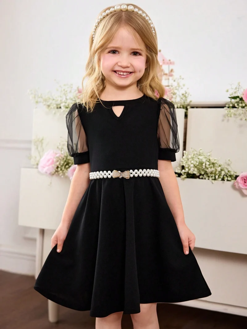 Vestido Negro Elegante Para Niña Con Manga Farol - Imagen 4