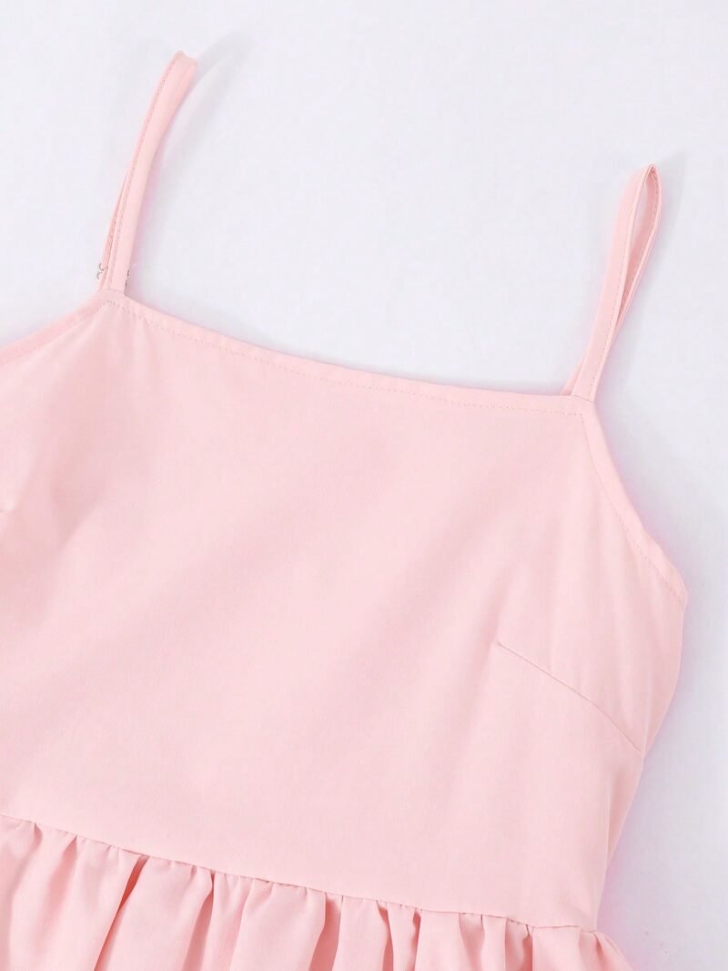 Vestido Rosa Largo Elegante Sin Mangas Con Moños Para Niña - Imagen 3