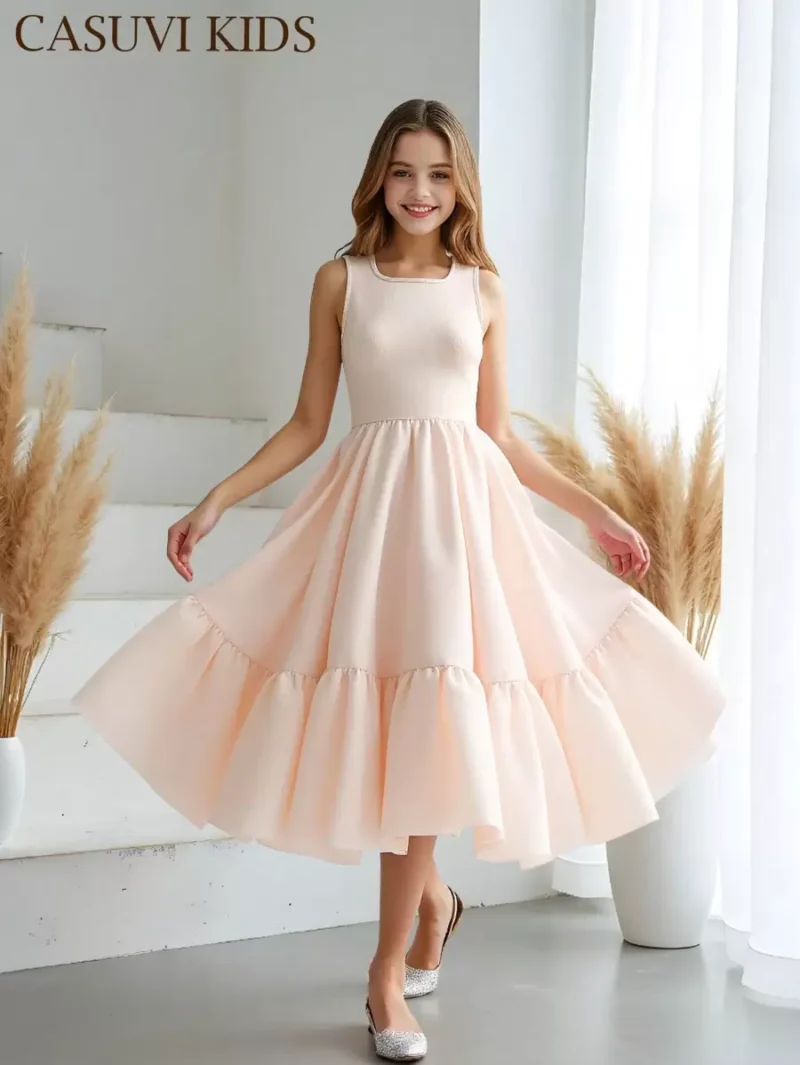 Vestido Albaricoque Para Niña De Corte Linea A