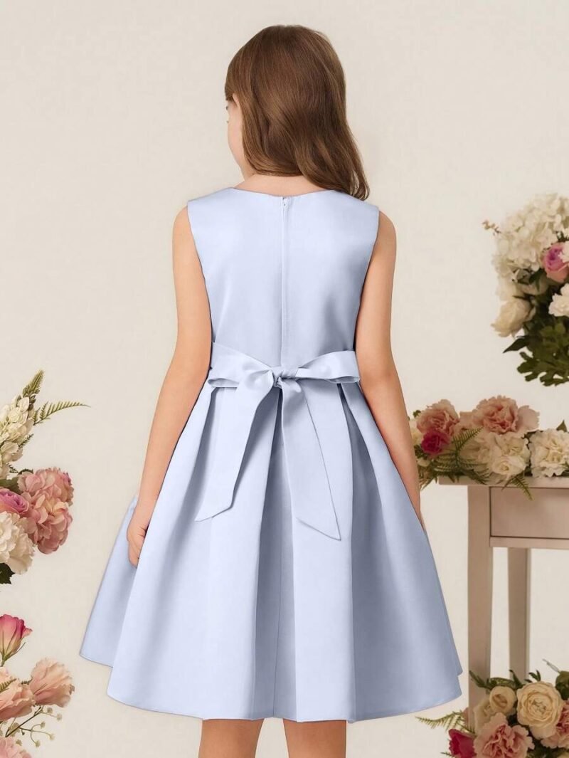 Vestido Elegante Azul Para Niña Con Lazo Delantero - Imagen 3