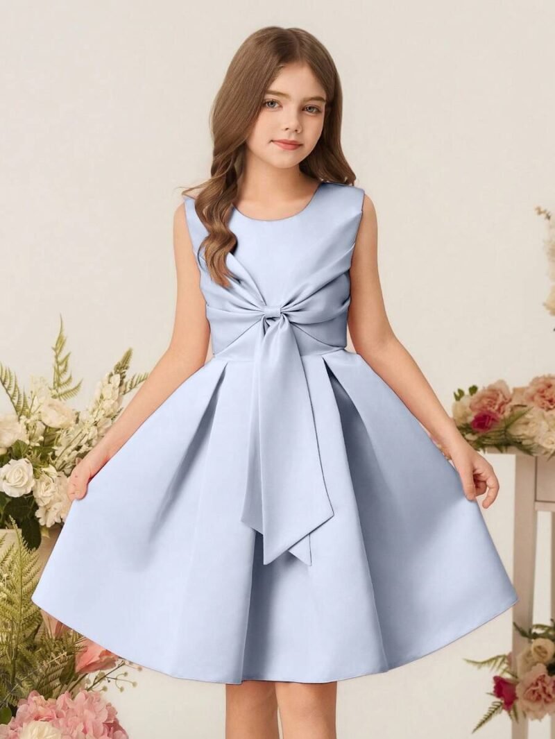 Vestido Elegante Azul Para Niña Con Lazo Delantero - Imagen 4