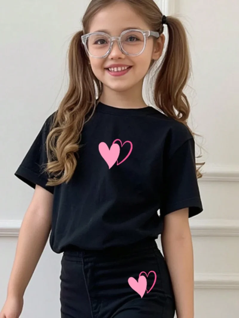 Conjunto Negro Para Niña Con Corazones Rosados Y Pantalón Acampanado - Imagen 4