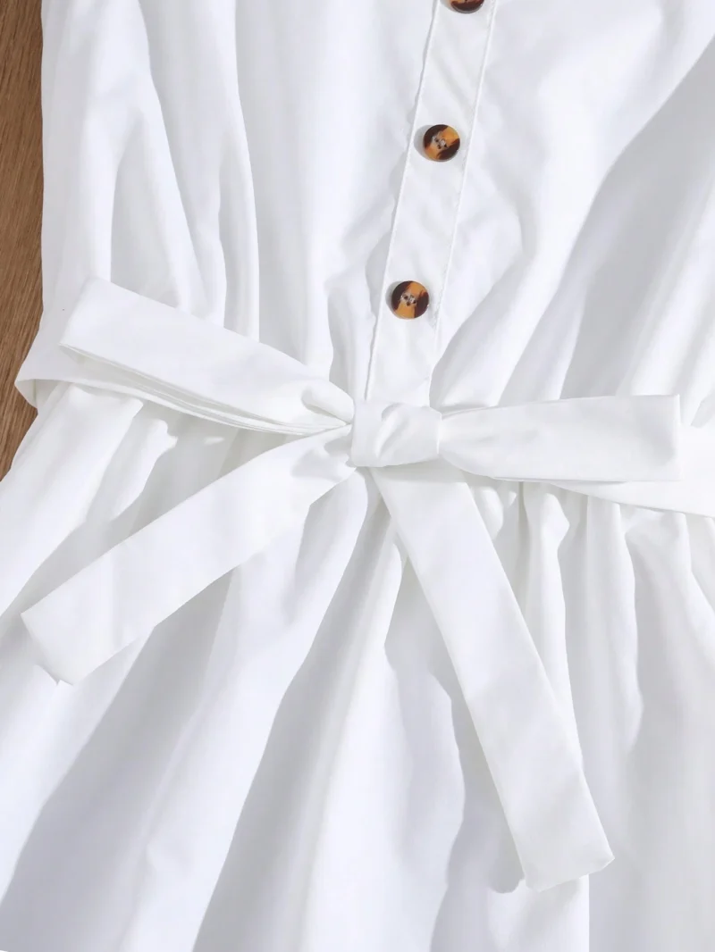Vestido Blanco Para Niña A Línea Con Volantes Y Botones Delanteros - Imagen 3