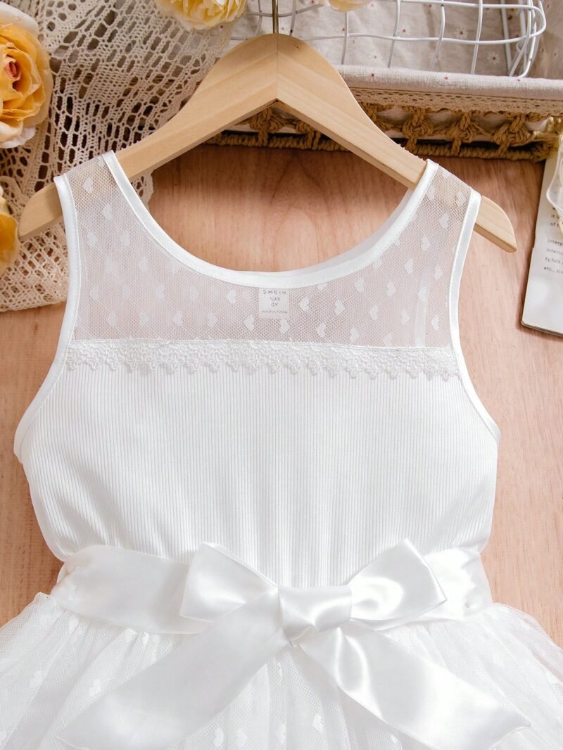 Vestido Blanco Para Niña Con Corazones De Tul Bordado Y Lazo De Satén - Imagen 3