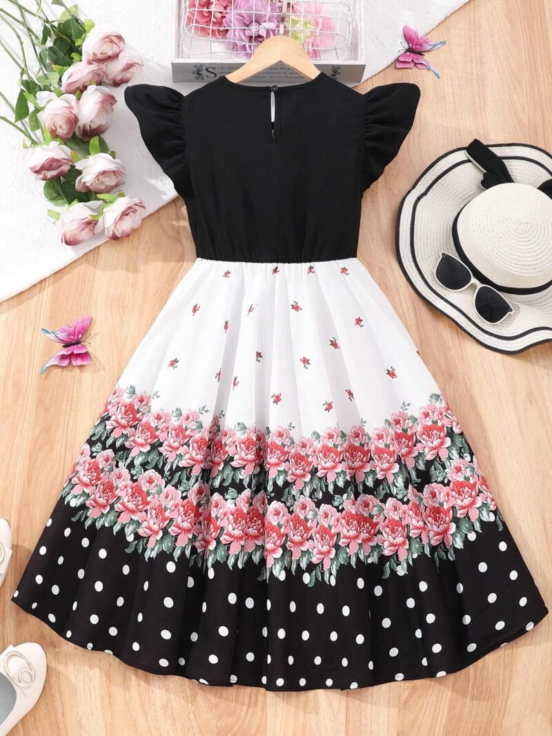 Vestido Multicolor Con Flores Y Lunares Para Niña - Imagen 2