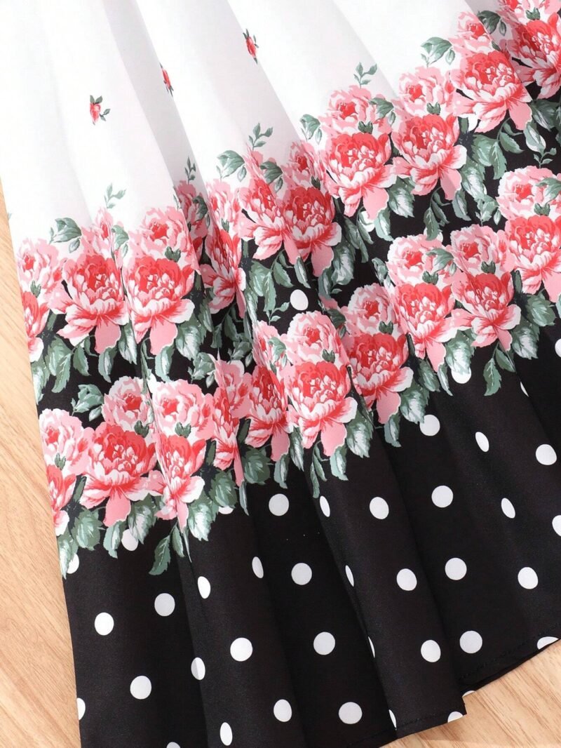Vestido Multicolor Con Flores Y Lunares Para Niña - Imagen 3