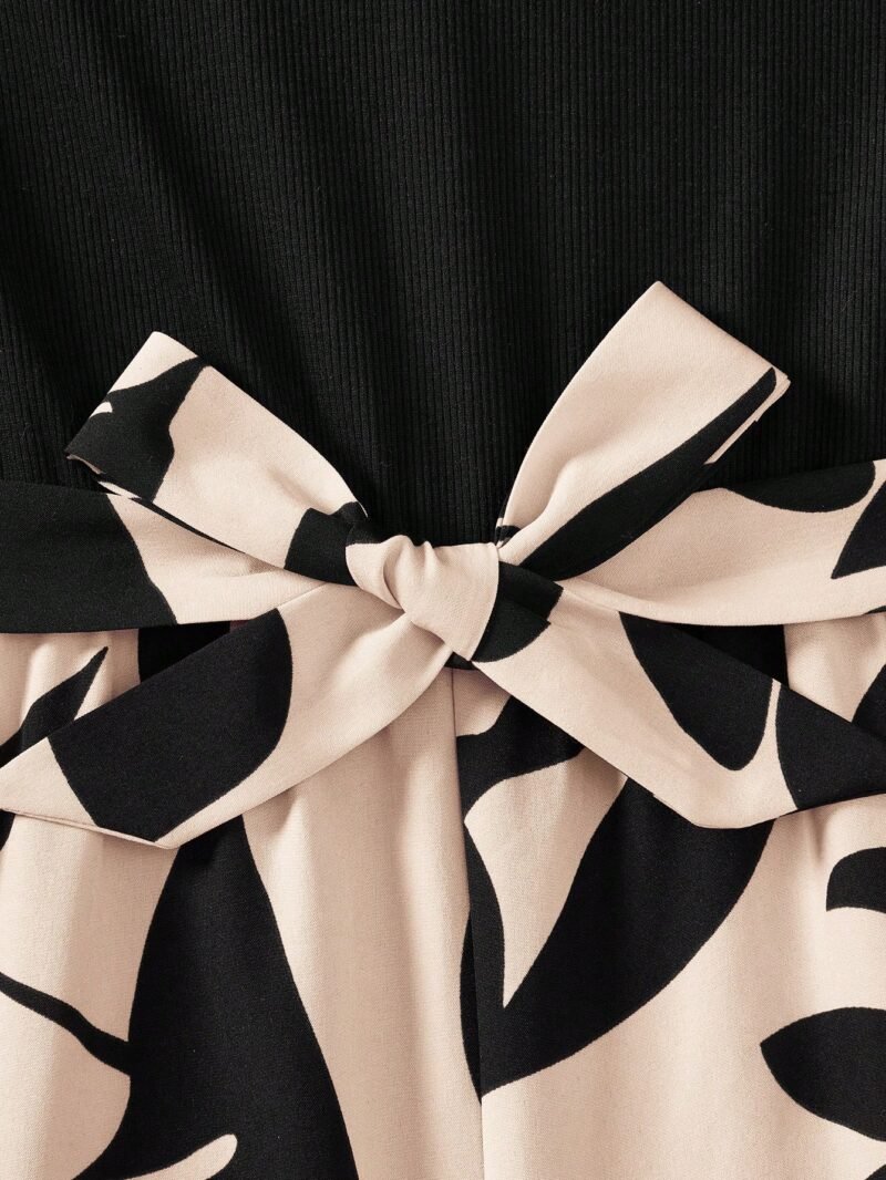 Conjunto Albaricoque Con Manga Farol Y Estampado De Hojas Para Niña - Imagen 4