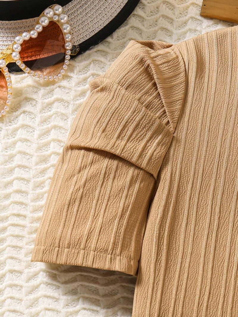 Vestido Caqui Liso Con Manga Farol Para Niña - Imagen 3
