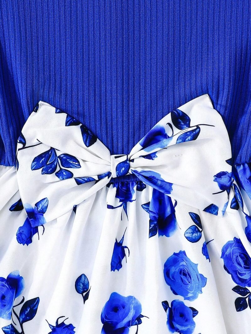 Vestido Azul Con Flores Y Lazo Para Niña - Imagen 3