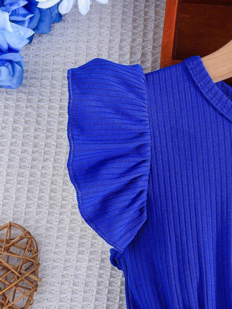 Vestido Azul Con Flores Y Lazo Para Niña - Imagen 4