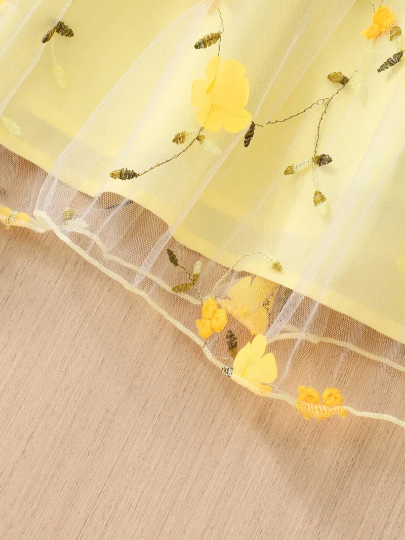 Vestido Amarillo Floral De Tirantes Elegante Para Niña - Imagen 4
